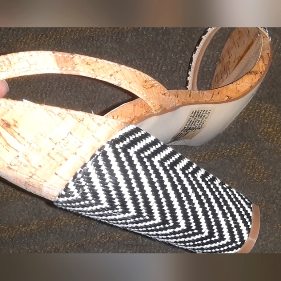 Justfab size 10 mixed patterns black natural cork 4 inch heels brand new - Picture 3 of 6